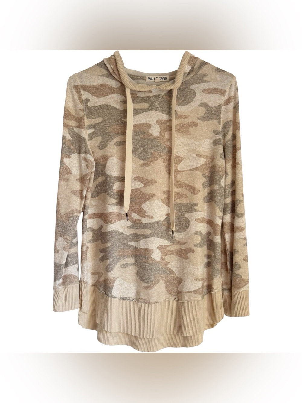 WallFlower Camouflage Pullover Knit Hoodie Beige Medium Women’s Long Sleeve Top